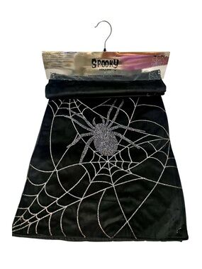 Spooky Hollow Halloween Spider Web Beaded Table Runner 16" x 80"
